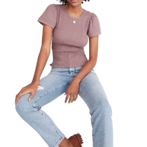 MADEWELL Women's Lucie Flutter Sleeve Smocked Bodice Top Size Small - 0066 - Picture 1 of 11